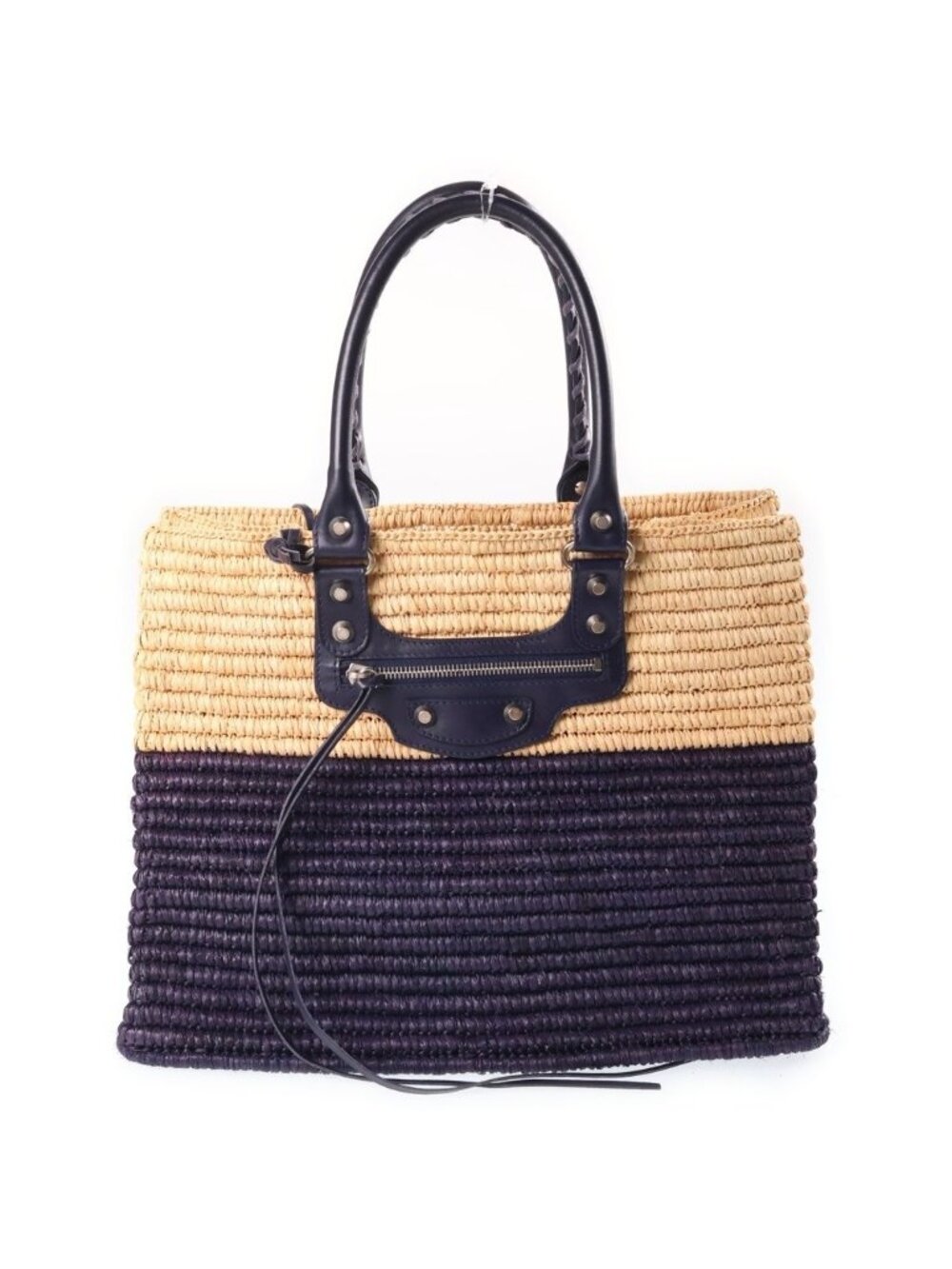 Balenciaga Tote Bag Basket Raffia Leather Bicolor Beige Purple